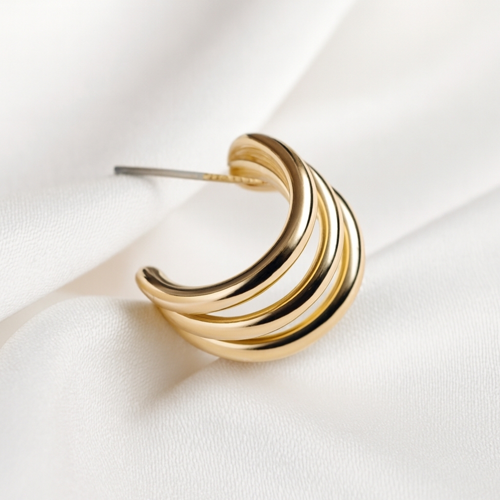 Elegant Triple-Layered Gold Hoop Earrings – Chic Multi-Hoop Statement Jewelry